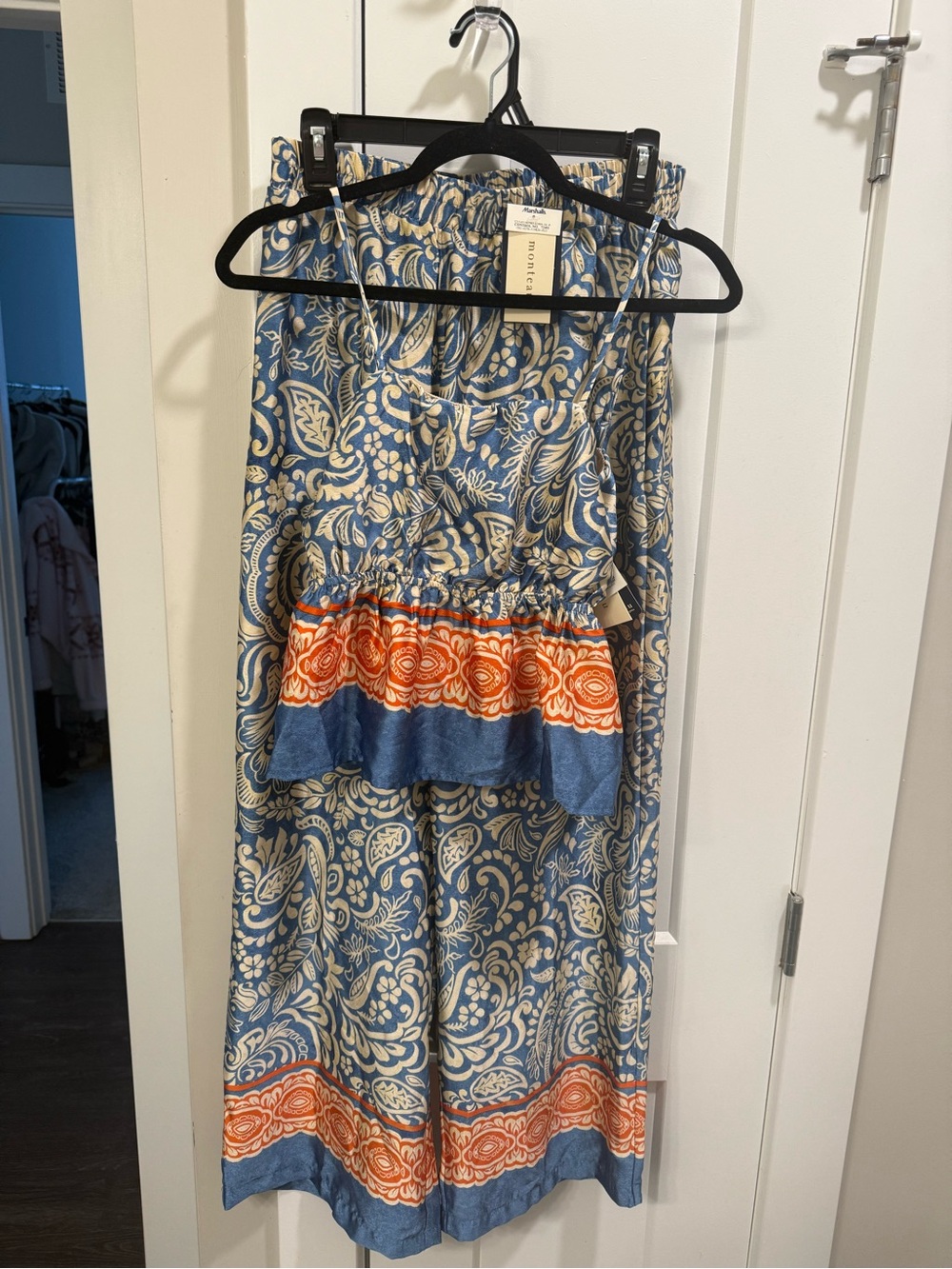Monteau Blue Paisley Wide-Leg Pant with Tank Top Set